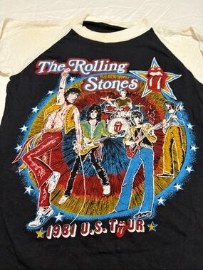 vintage raglan t-shirt graphic design from The Rolling Stones' 1981 U.S. Tour.